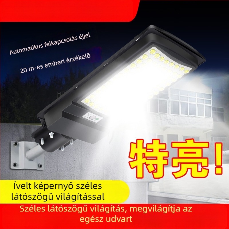 Új napelemes utcai lámpa lencsével, négy-diódás LED modul, mérnöki megvilágítás, udvari napelemes lámpa lítium akkumulátorral