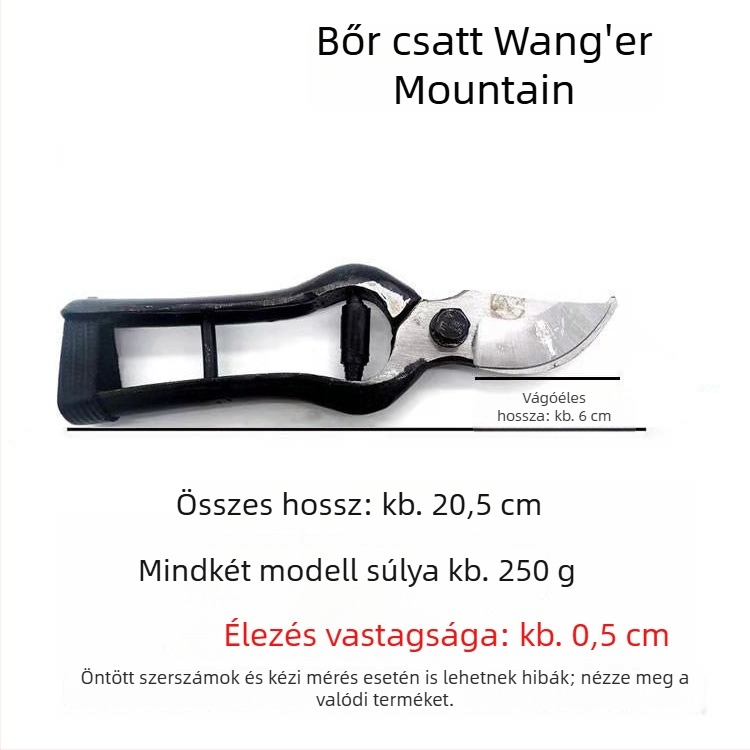 Wangershan metsző olló, magas széntartalmú acél pengével, 60 mm penge hossz, 1 cm vágási átmérő, 0,25 kg súly, modell 1