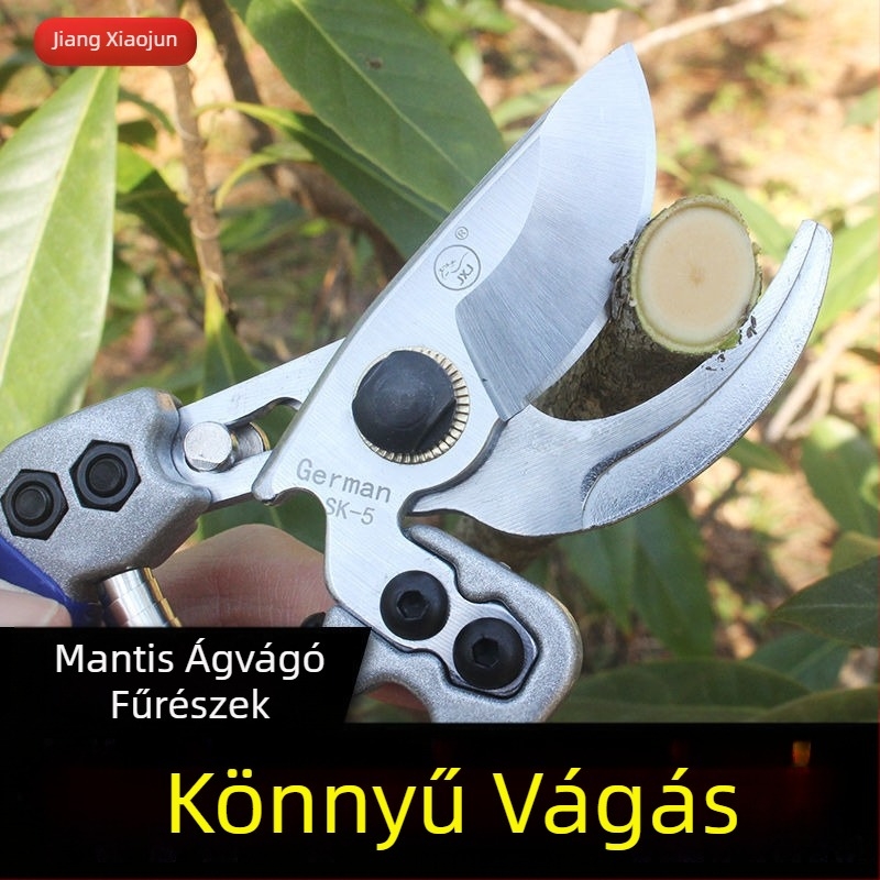 Acél metszőolló ágakhoz és gyümölcsfákhoz, ergonikus kialakítás a könnyebb vágáshoz, éles pengék