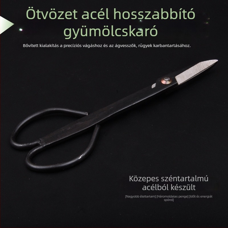 Hosszú metszőolló bonsaihoz — Steel Erector márka, króm bevonat, kerti eszköz