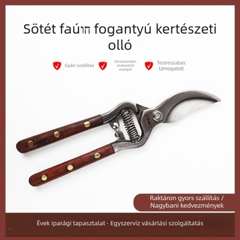 Ágvágó olló mahagóni nyéllel, ágak és virágok metszéséhez, háztartási kertészkedéshez