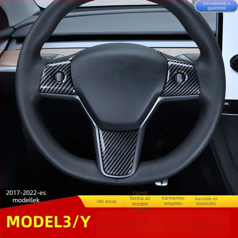 Tesla Model 3/Y kormánykerék gombvédő matrica, karbonszálas felület, ABS anyag, modell MODEL3/Y-SWT