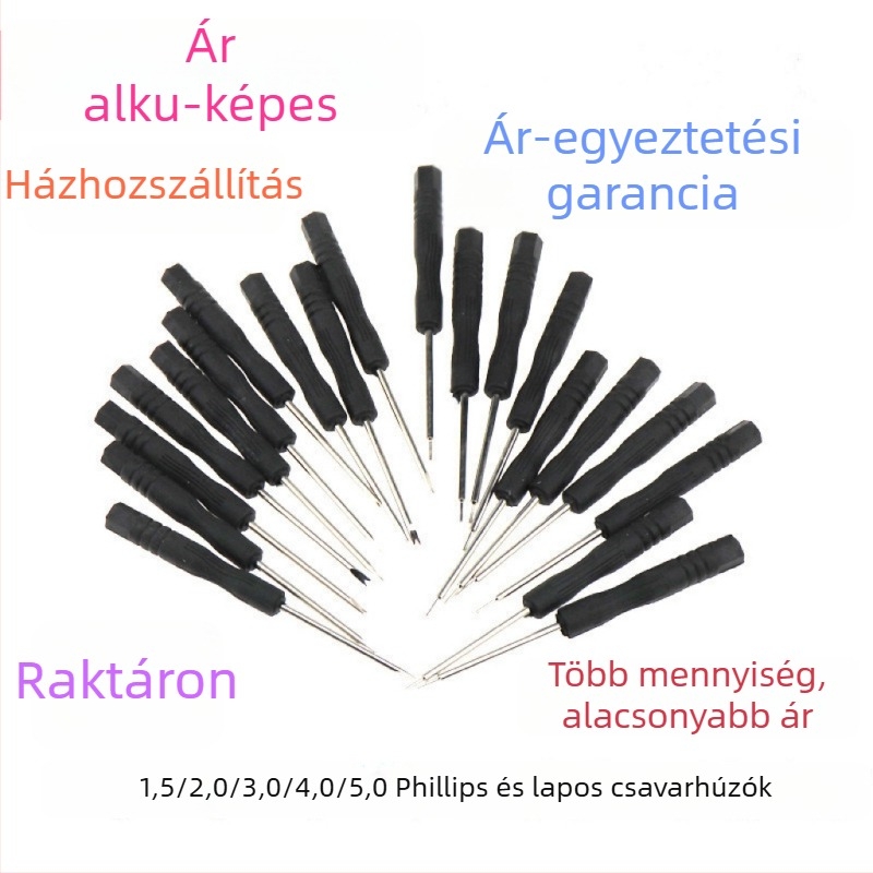 Mini csavarhúzó készlet kereszt- és lapos fejjel, fekete, mobiltelefon szétszerelési eszközök