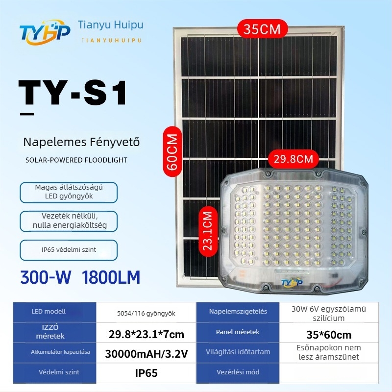 Napelemes LED kertvilágító lámpa, modell Q1, 19W, 6V, IP65, 6–12 órás működési idő