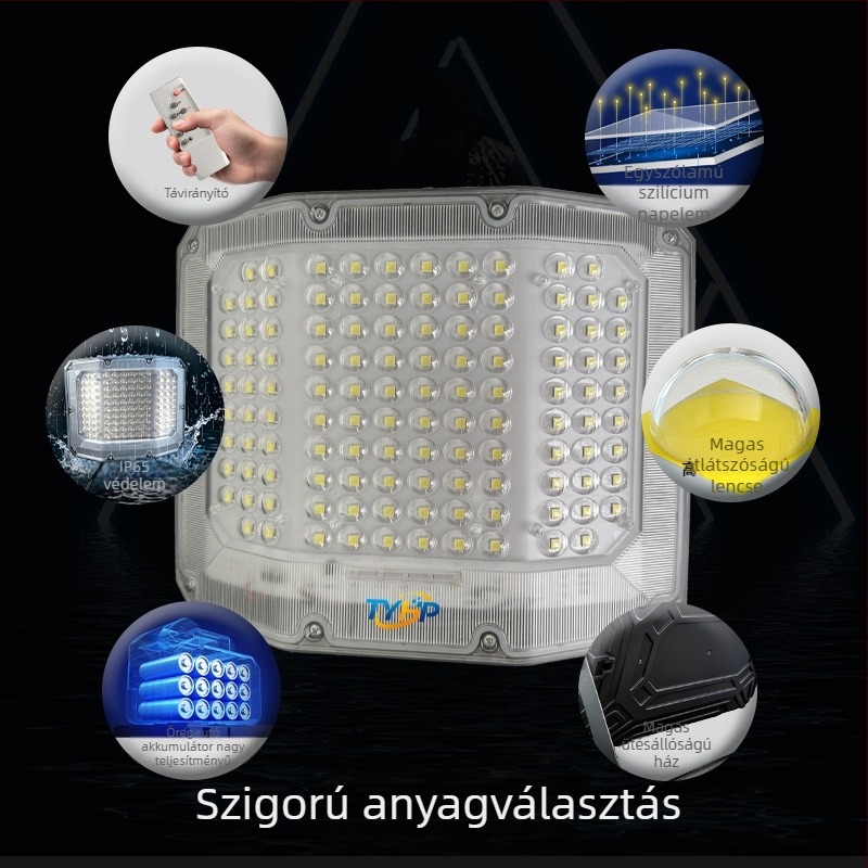 Napelemes LED kertvilágító lámpa, modell Q1, 19W, 6V, IP65, 6–12 órás működési idő