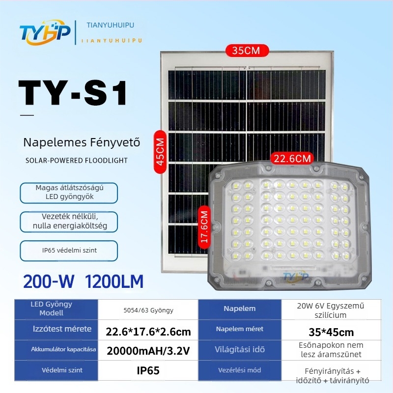 Napelemes LED kertvilágító lámpa, modell Q1, 19W, 6V, IP65, 6–12 órás működési idő