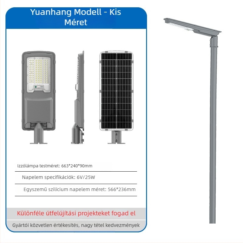 Napelemes utca lámpa - modell Voyage street light, LED modul, IP67, 30W, 6V, üzemidő 16–24 óra