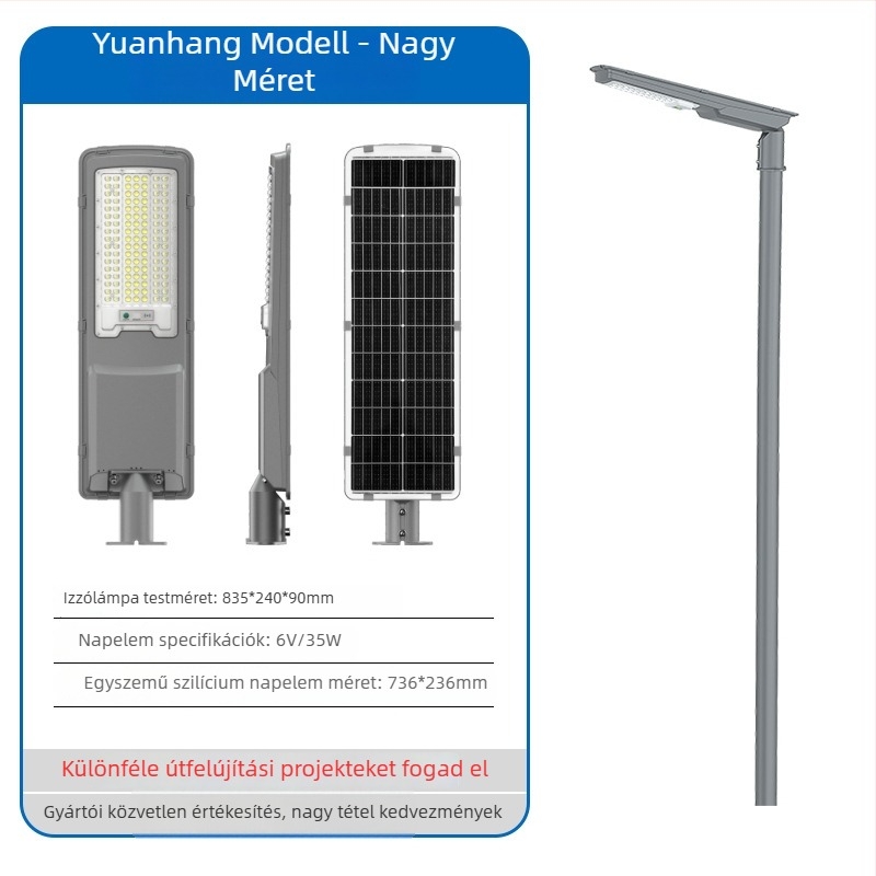 Napelemes utca lámpa - modell Voyage street light, LED modul, IP67, 30W, 6V, üzemidő 16–24 óra