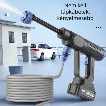 Vezeték nélküli magasnyomású autómosó pisztoly, kézi kivitel, újratölthető lítiumakkumulátor, brushless motor, 21 V, 30 bar, 20000 rpm