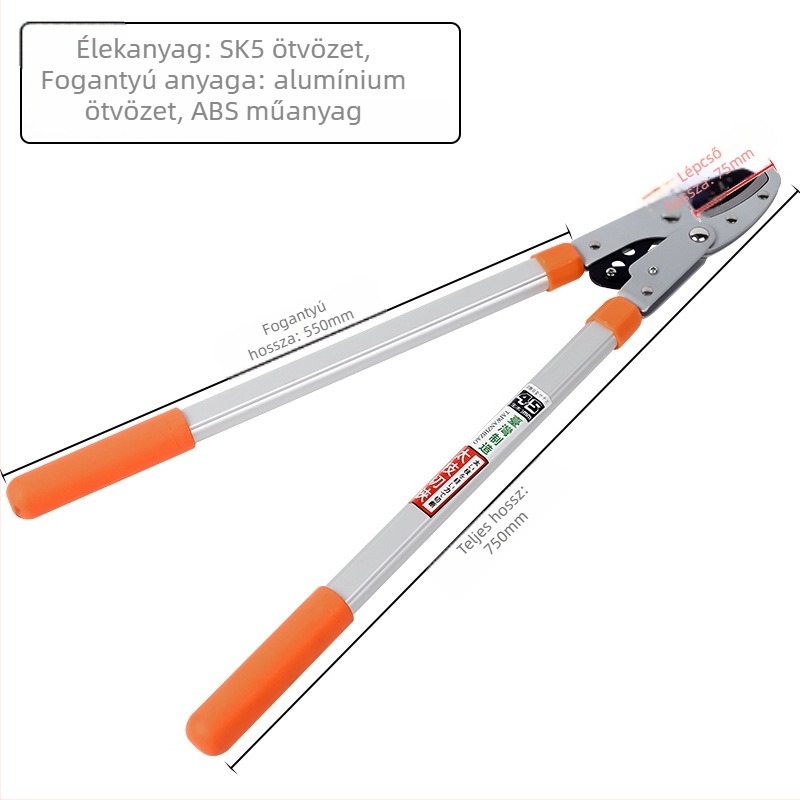 SK5-ös acél metszőolló vastagított nyéllel, kerti metszőeszköz