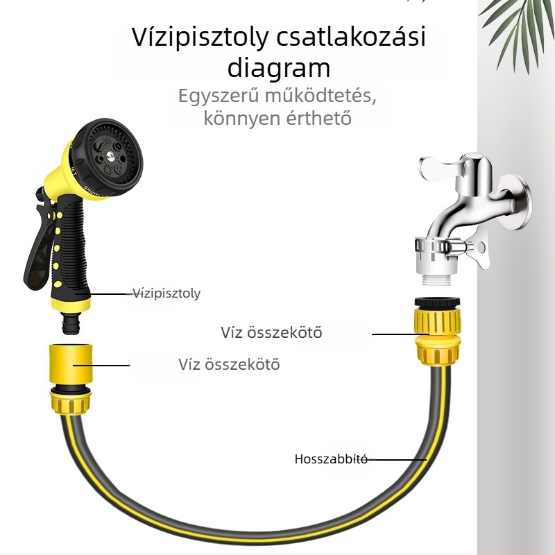 Magasnyomású vízpisztoly autómosáshoz és kert öntözéséhez, Balkonra tervezett multifunkcionális permetezőfej, 16 mm belső átmérő, PVC anyag