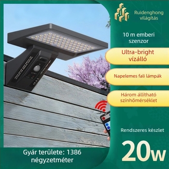Napelemes kültéri kertfalikar mozgásérzékelővel, IP65, 10W, 3.2V, 12–16 órás működés