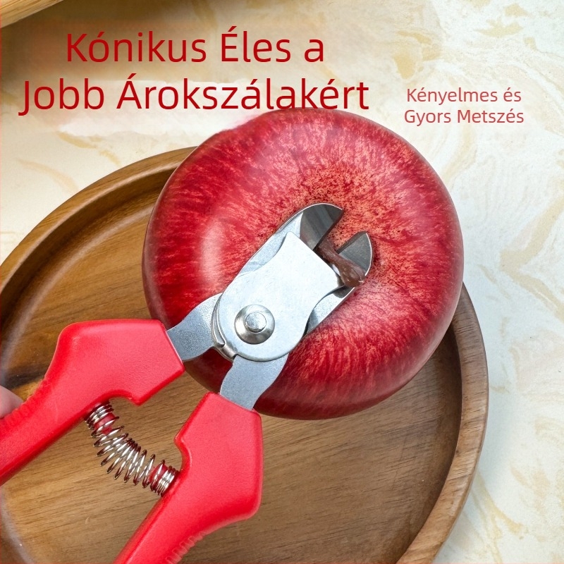 Rozsdamentes acélból készült fészek alakú gyümölcsolló, vastag ágakhoz, alma, körte és ananász szedésére