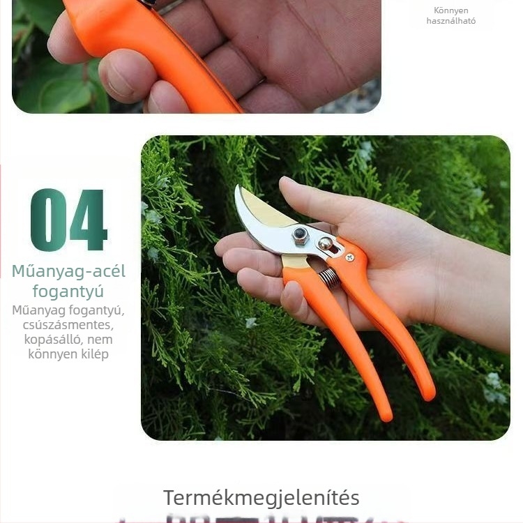 Metszőolló SK5 acélból, nylon markolattal, gyümölcsfák és ágak metszésére.