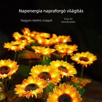 Napelemes napraforgó alakú fényfüzér, Firefly modell, rozsdamentes acél, CE tanúsítvány, 6–12 órás világítási idő