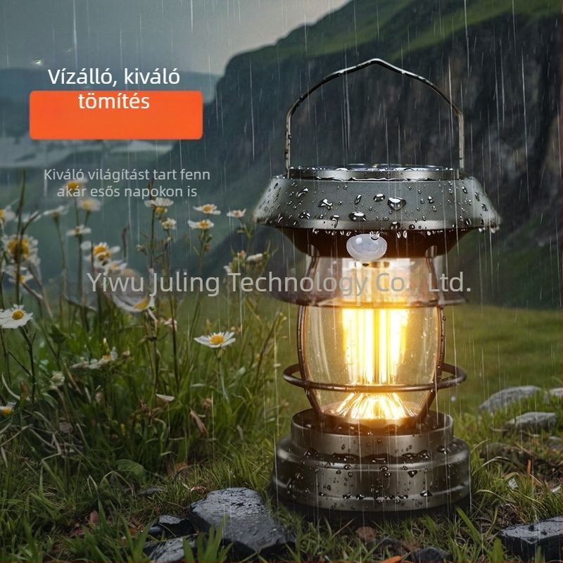Napelemes kempinglámpa IP65 5W LED 3,7V 6–12 órás működési idő
