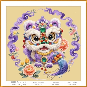 Keresztszemes készlet: Szerencsés oroszlán motívum, 11CT pamut hímzővászon, DIY félkész