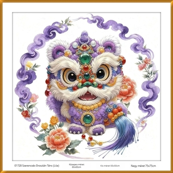 Keresztszemes készlet: Szerencsés oroszlán motívum, 11CT pamut hímzővászon, DIY félkész
