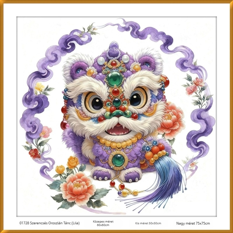 Keresztszemes készlet: Szerencsés oroszlán motívum, 11CT pamut hímzővászon, DIY félkész