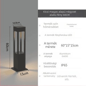Kültéri napelemes gyeplámpa, alumínium, négyzet alakú, IP65, 24–36 órás folyamatos világítás