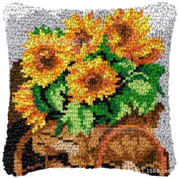 DIY virágos hímzéskészlet hosszú párnás szőnyeghez — akril anyag, minta virágok/fű/levelek, keresztszemes készlet, modern egyszerű stílus, alkalmas nappalira, hálószobára, dolgozószobára