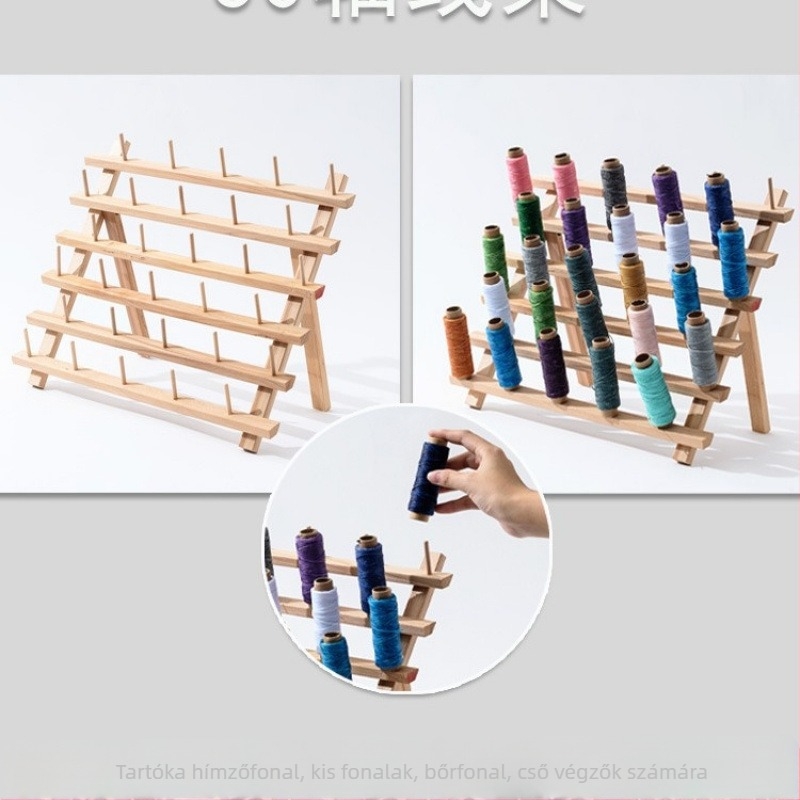 Összecsukható tömörfa varrószál-tartó, otthoni használatra, tekercs tárolás