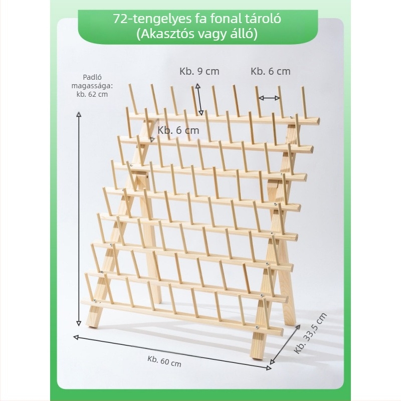 Összecsukható tömörfa varrószál-tartó, otthoni használatra, tekercs tárolás