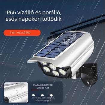 Napelettes felügyeleti kertvilágító lámpa kamerával és mozgásérzékelővel, modell S20 — teljesítmény 10 W, LED SMD 2835, feszültség 3,7 V, IPX4 védelem, folyamatos világítás 6–12 óra, élettartam 30000 h