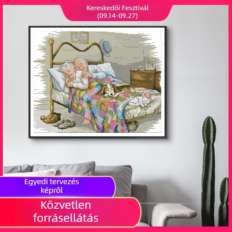 Keresztszemes dekoratív kép idős pár számára – DIY hímzőkészlet szülőknek