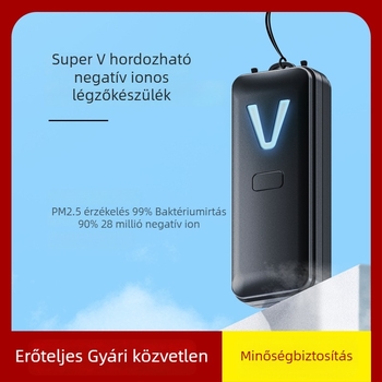 Viselhető nyak környezet légszűrő negatív ionokkal; USB tápellátás; csendes működés (<36 dB); légáram ≤50 m³/h; alkalmas helyiségekhez legfeljebb 10 m²; ionkibocsátás 28 millió/cm³.