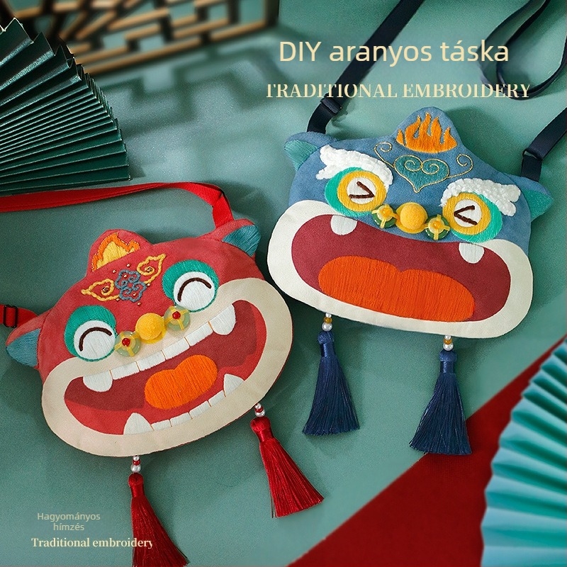 DIY hímzőkészlet – béke talizmán, aranyos sárkányos teremtmény, hímzett hátizsák, kézzel készített ajándék a legjobb barátnőnek