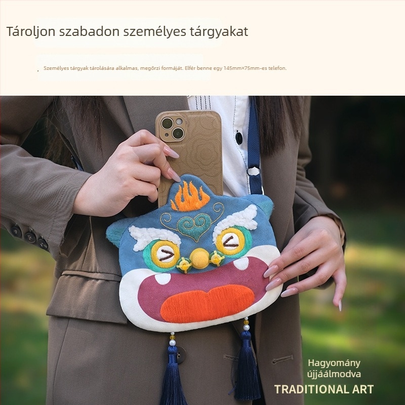 DIY hímzőkészlet – béke talizmán, aranyos sárkányos teremtmény, hímzett hátizsák, kézzel készített ajándék a legjobb barátnőnek