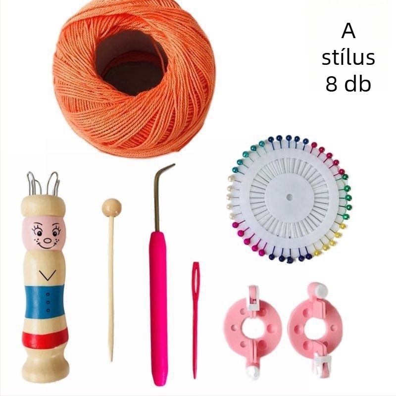 Fa DIY kötőkészlet gyerekeknek: zsinórszövő eszköz, pompon készlet és horgoló eszközök