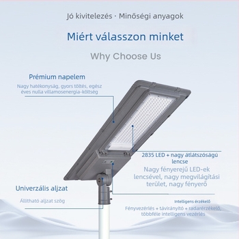Beépített napelemes utcai világítás kültéren, vízálló LED, nagy fényerő