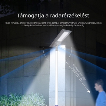 Beépített napelemes utcai világítás kültéren, vízálló LED, nagy fényerő