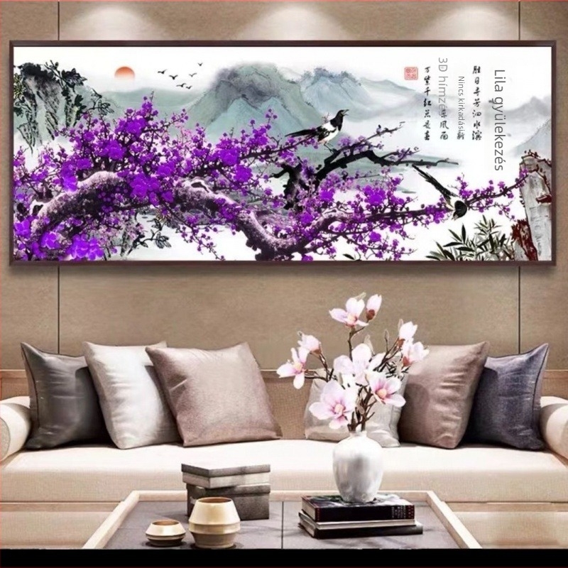 Keresztszemes készlet – tájkép, kínai stílus Plum Blossom és Magpie 9CT anyagon