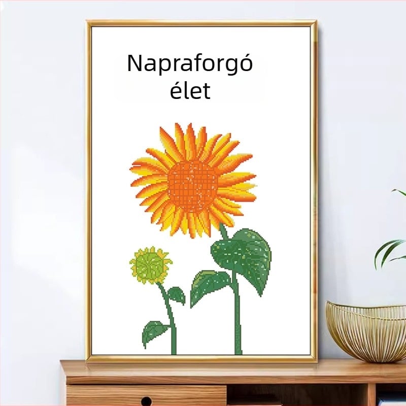 Keresztszemes készlet - len, 11CT, virágos motívum (virágok/fű/levelek), nappalira