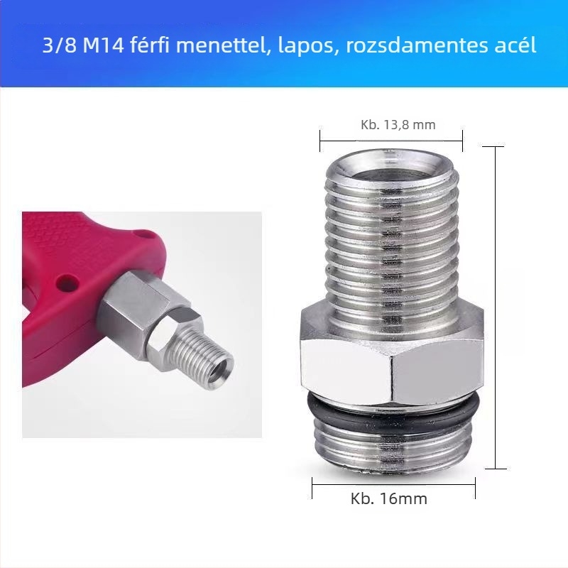 Rozsdamentes acél, 3/8 külső menet, gyorscsatlakozó adapter magasnyomású mosóhoz, modell 133, autómosó pisztoly kimenet
