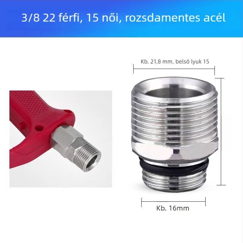 Rozsdamentes acél, 3/8 külső menet, gyorscsatlakozó adapter magasnyomású mosóhoz, modell 133, autómosó pisztoly kimenet