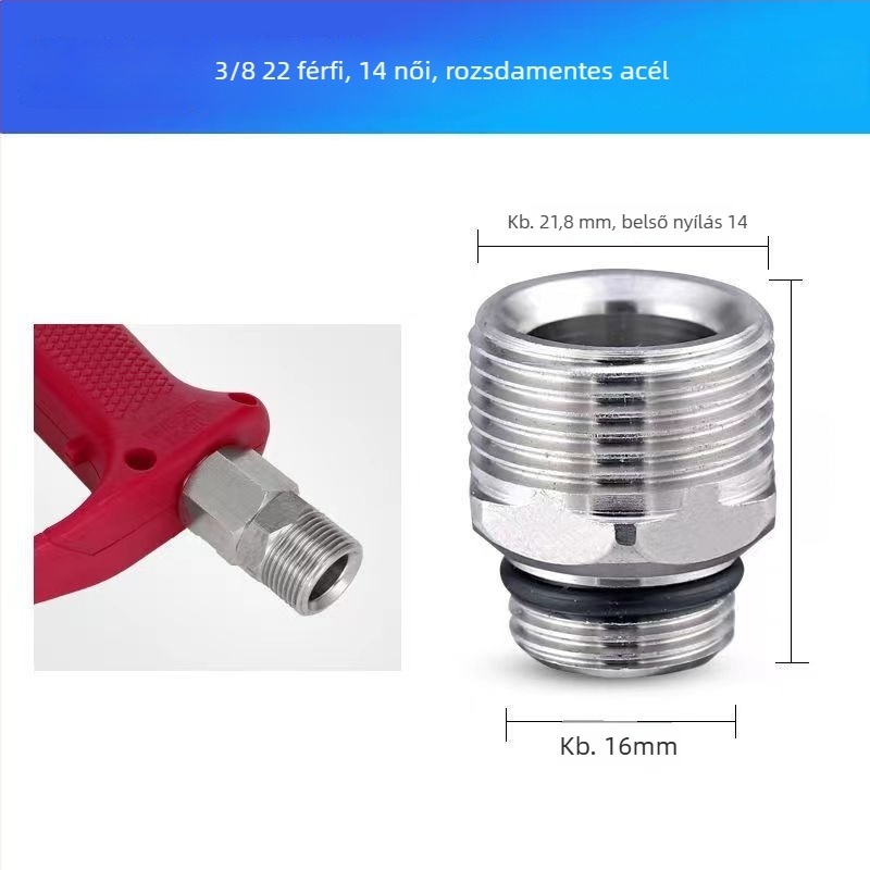 Rozsdamentes acél, 3/8 külső menet, gyorscsatlakozó adapter magasnyomású mosóhoz, modell 133, autómosó pisztoly kimenet