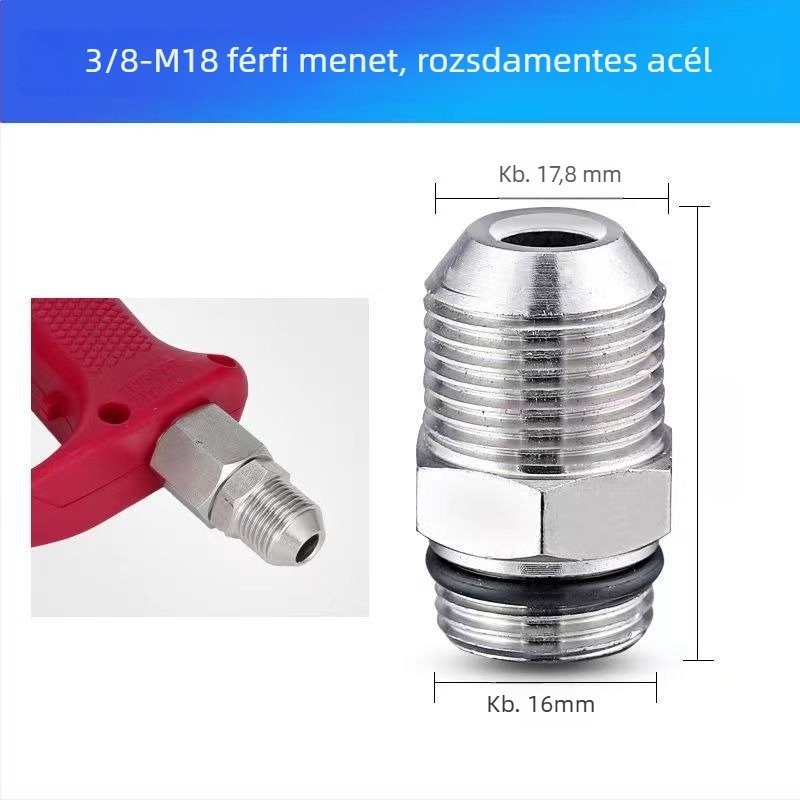 Rozsdamentes acél, 3/8 külső menet, gyorscsatlakozó adapter magasnyomású mosóhoz, modell 133, autómosó pisztoly kimenet