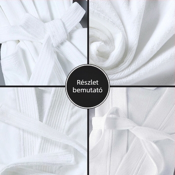 Szállodai fürdőköpeny 100% pamutból, hosszú waffel-textúra, zseb, 1200 g, varrásos kivitel, logó nyomtatás elérhető