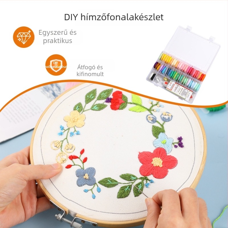 Varródoboz 50 színű hímzőfonalakkal, tekerőlemez és fonal készlet — Serui