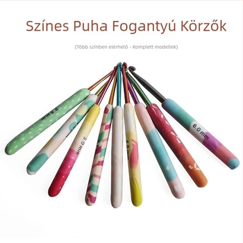 9 darabos alumínium horgolótűk készlet lágy agyag markolatokkal kötéshez, OPP zacskóban csomagolva