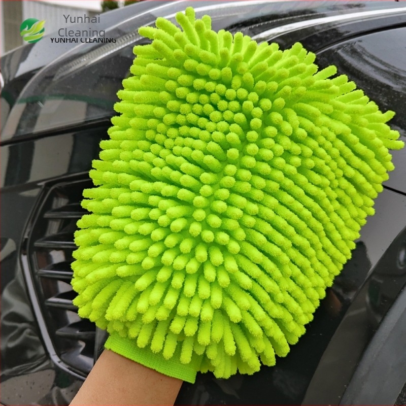 Kétoldalas Chenille autómosó kesztyű mikroszálas korall velúrral