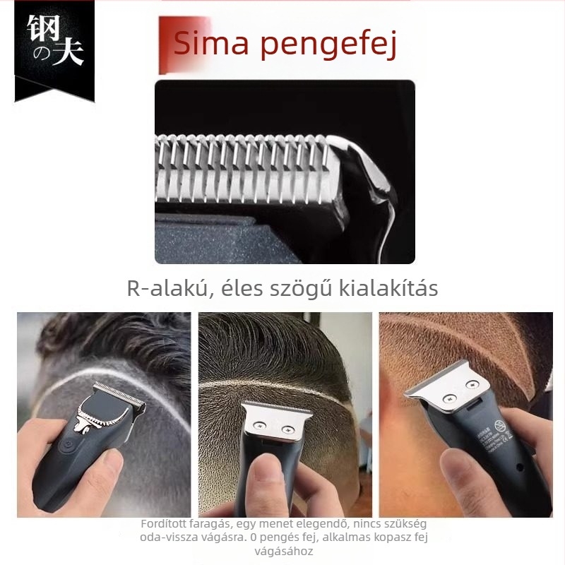 Acélgravírozott elektromos hajvágó szalonhasználatra, retro fade stílussal, professzionális trimming clipper