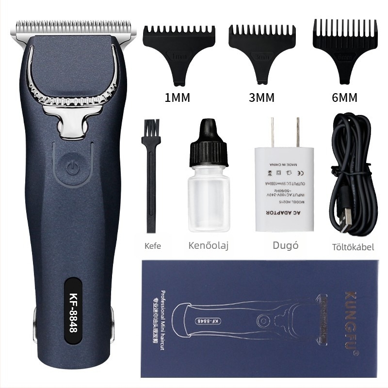 Acélgravírozott elektromos hajvágó szalonhasználatra, retro fade stílussal, professzionális trimming clipper