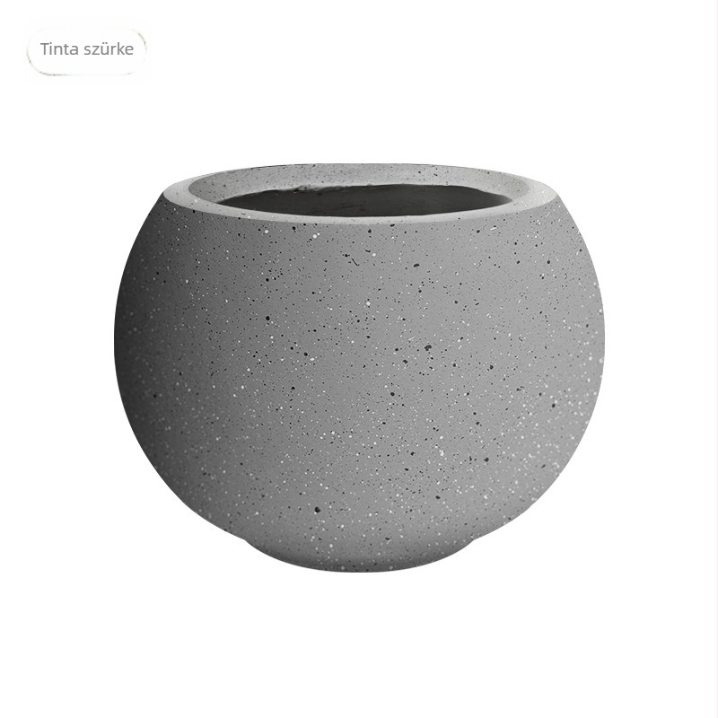 Gömb alakú magnézium-oxid virágtartó – öntöző, tartós cementes kivitel asztali vagy álló használatra