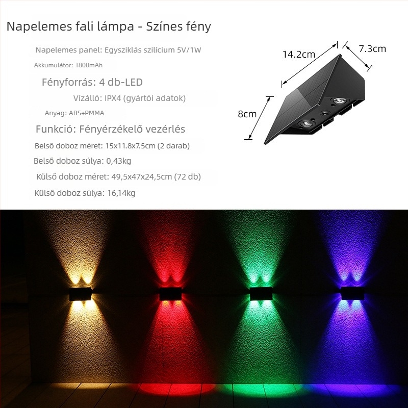 Napelemes kültéri falikar kerthez – LED falikar, modern dizájn, IP54