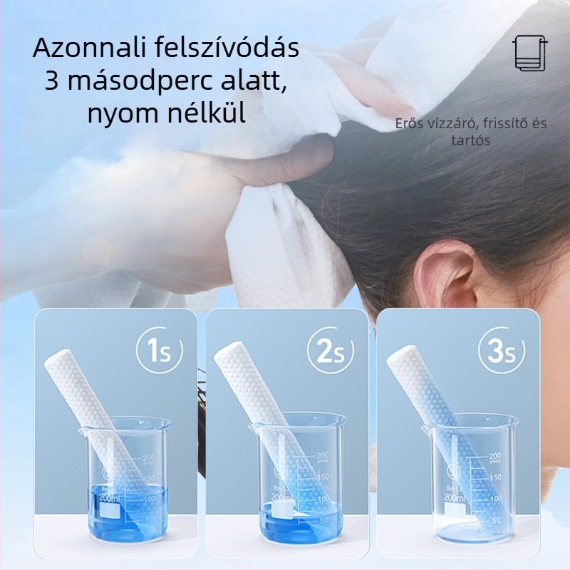 Egyszer használatos törölközők fodrász- és szépségszalonok számára — Anyag: regenerált cellulóz rostok; Fő összetevők: fa pulp rost; Vízfelvétel: 0–5 s; Gyártási folyamat: egyszerű szövés